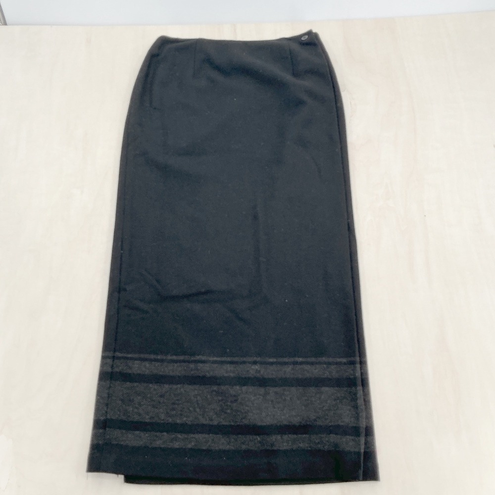 Vintage Talbots Maxi Skirt Womens 8 Black Striped Hem Minimalist Dark Academia